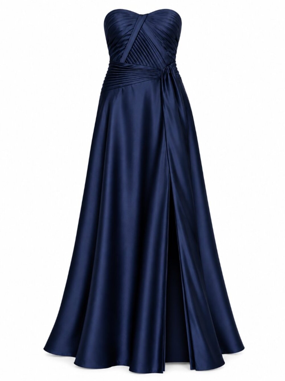 XSCAPE Size 10 Navy Hammered Satin Strapless Formal Gown NWT - Picture 4 of 9